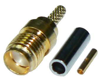 SMA female solder pin crimp connector for RG178 miniature coaxial cable, DC-12.4 GHz, 50 Ohms – gold plated